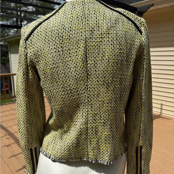 Juicy Couture Yellow/Green Tweed Jacket front zip faux leather trim size small - Picture 8 of 13